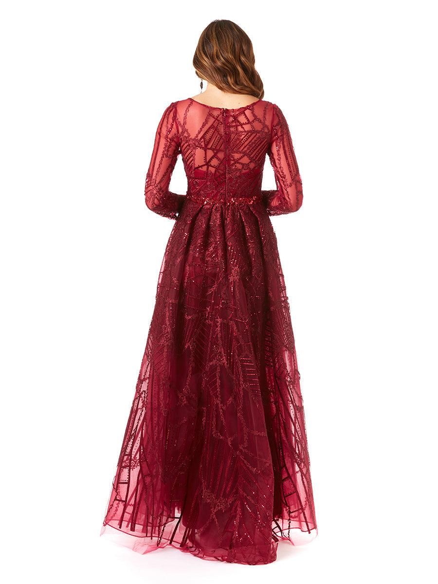 Formal Dresses Long Overskirt Evening Gown Dark Red