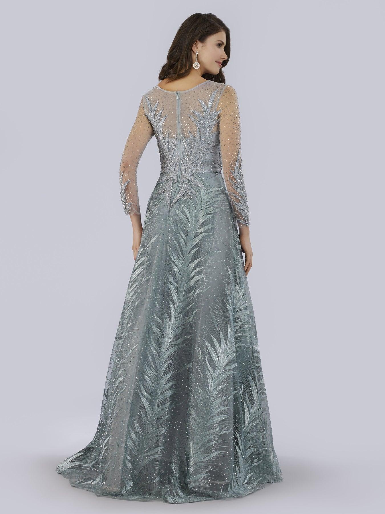 Formal Dresses High Neck Long Sleeve Evening Gown Sea Green