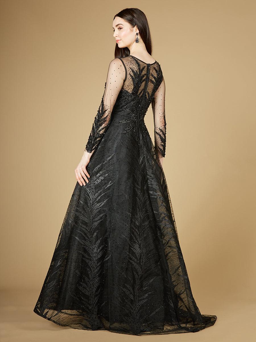 Formal Dresses High Neck Long Sleeve Evening Gown Black