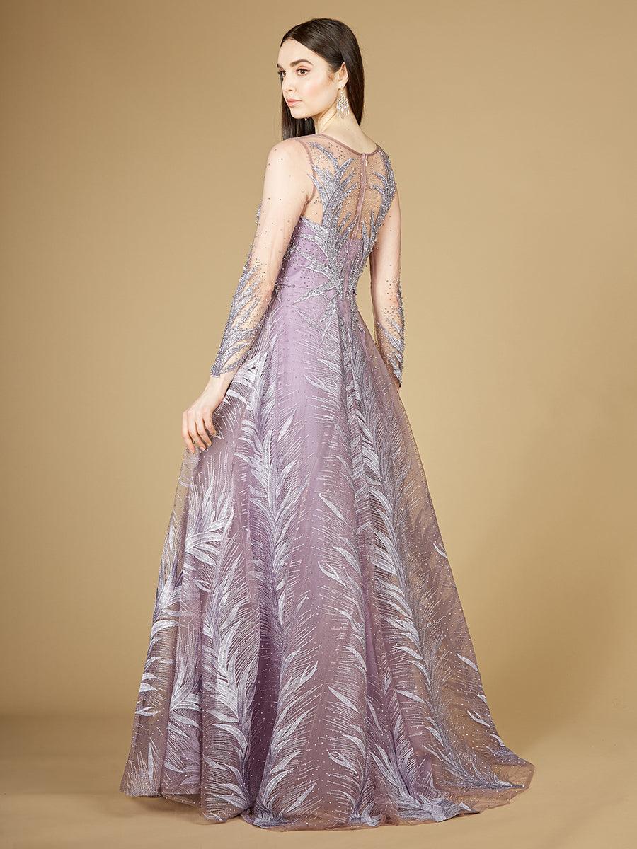 Formal Dresses High Neck Long Sleeve Evening Gown Mauve