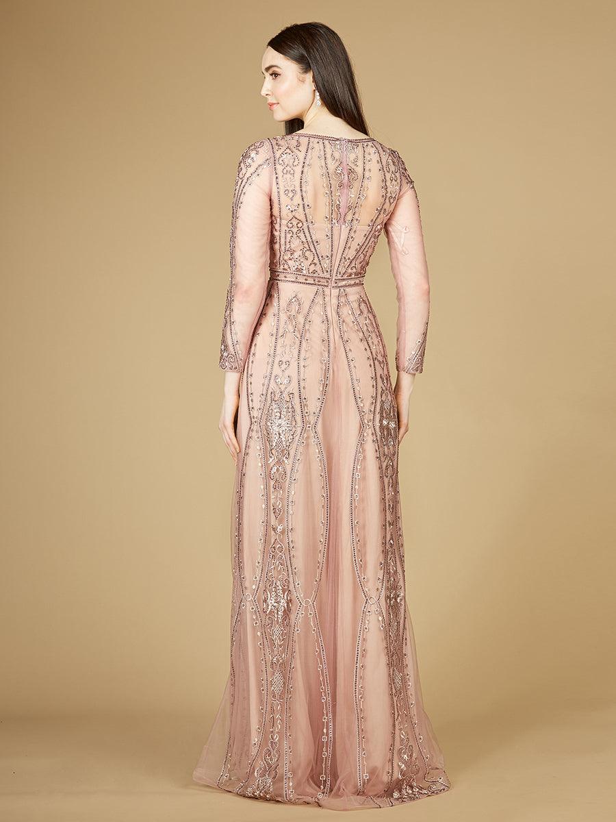 Formal Dresses Long Illusion Evening Gown Mauve