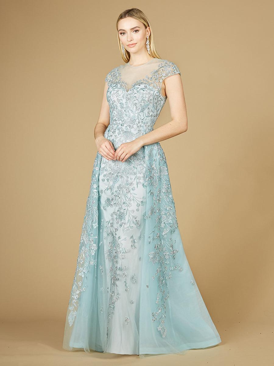 Prom Dresses Cap Sleeve Long Evening Gown Light Blue