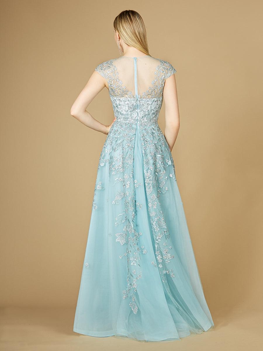 Prom Dresses Cap Sleeve Long Evening Gown Light Blue