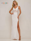 Prom Dresses Long Sleeveless Glitter Prom Dress Off White