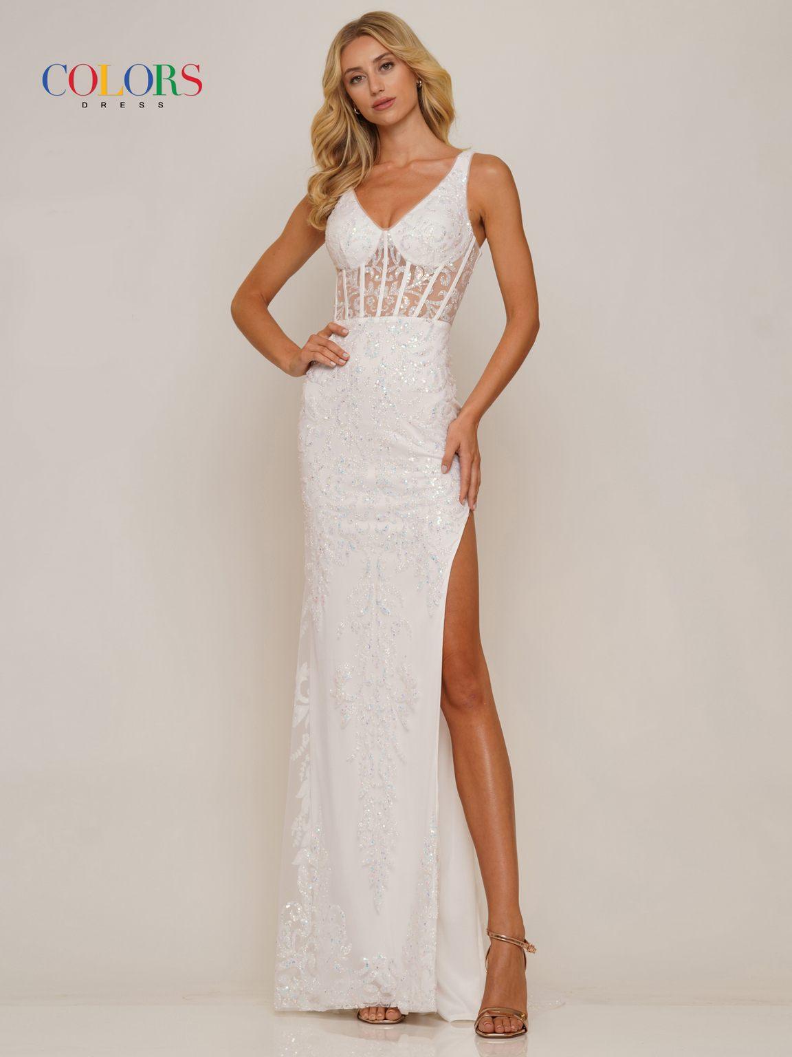 Prom Dresses Long Sleeveless Glitter Prom Dress Off White