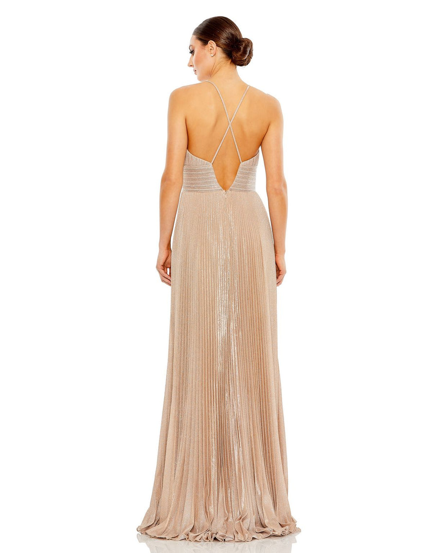 Formal Dresses Formal Shimmer Long Pleated Prom Dress Rose Gold