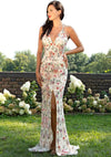 Prom Dresses Long Fitted Formal Floral Beaded Prom Dress Nude Multi