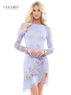 Cocktail Dresses Long Sleeve Floral Cocktail Dress Blue Iris