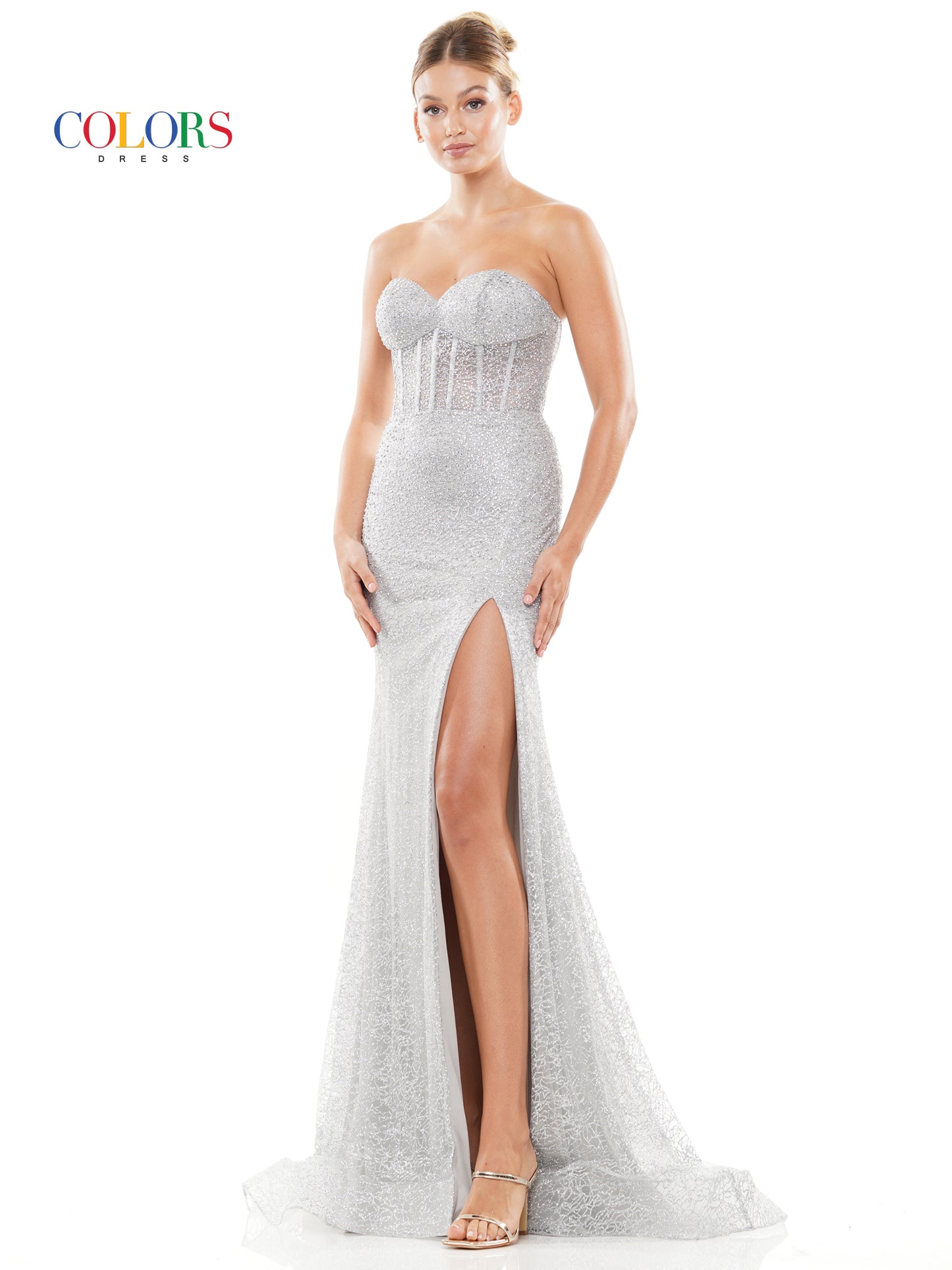 Prom Dresses Long Strapless Glitter Prom Dress Silver