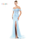 Prom Dresses Long Off Shoulder Glitter Mesh Prom Dress Light Blue