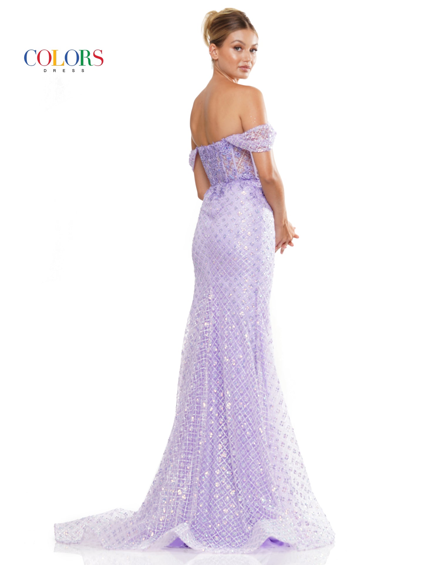 Prom Dresses Long Off Shoulder Glitter Mesh Prom Dress Lilac