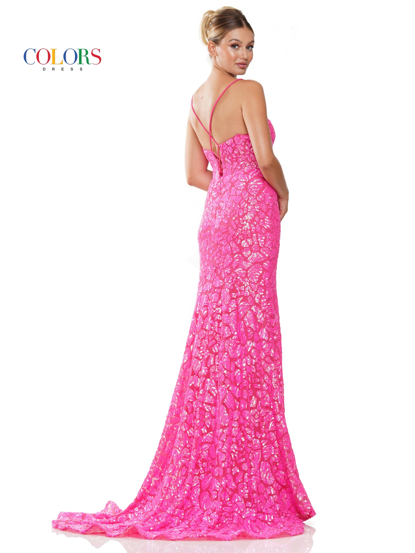 Prom Dresses Long Fitted Spaghetti Strap Sequin Prom Dress Hot Pink