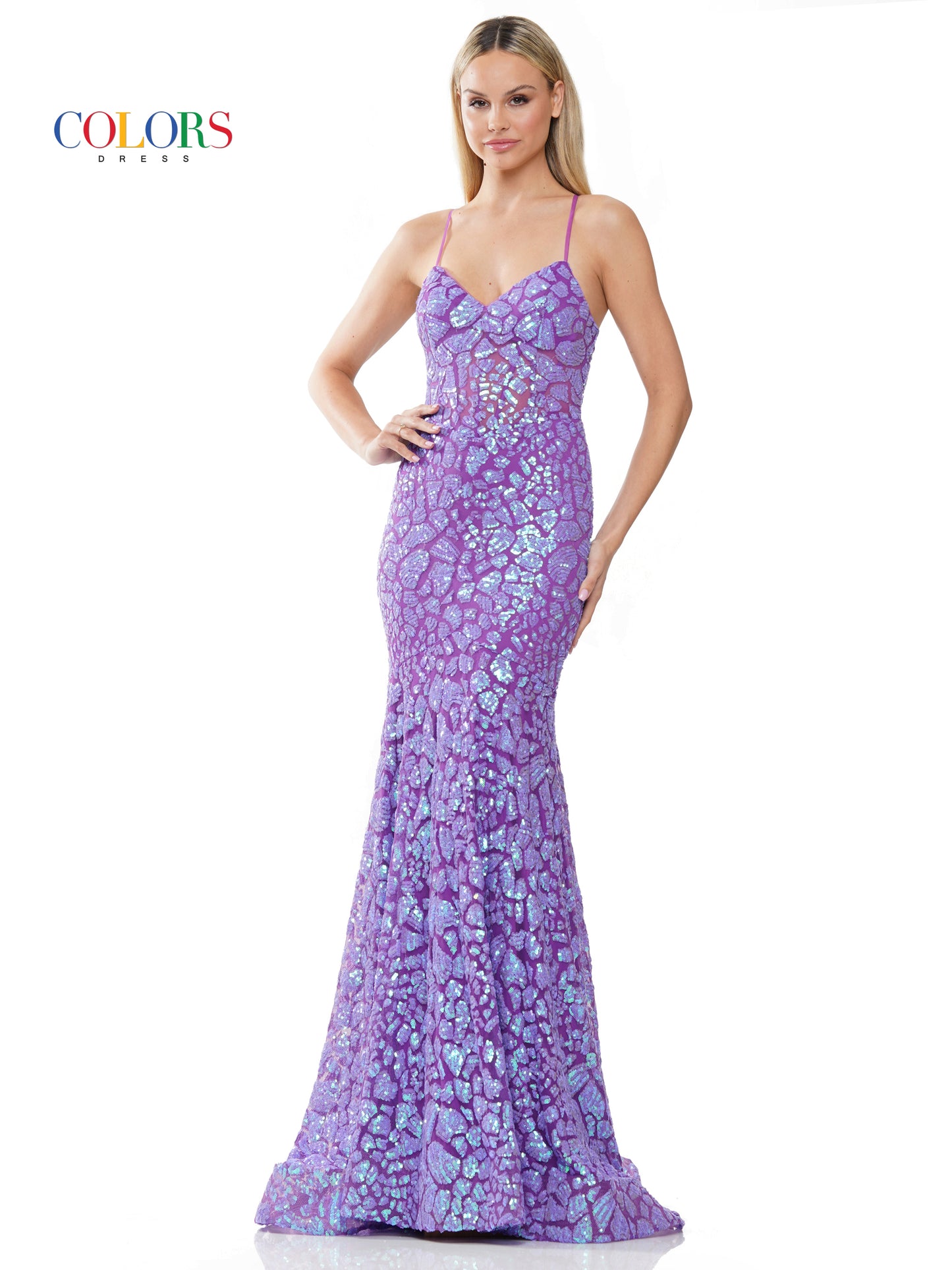 Prom Dresses Long Fitted Spaghetti Strap Sequin Prom Dress Lavender