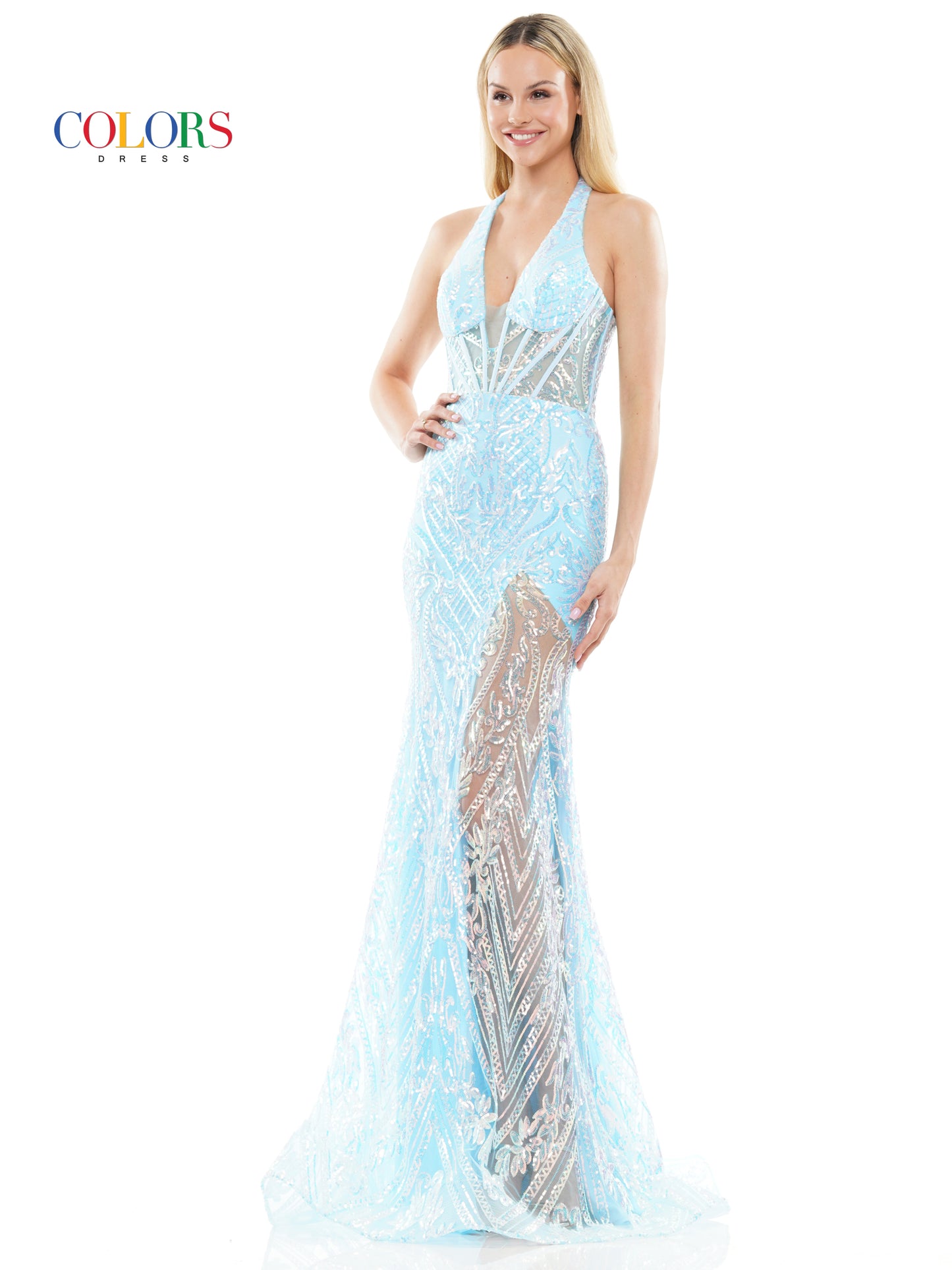 Prom Dresses Long Formal Halter Fitted Prom Dress Light Blue