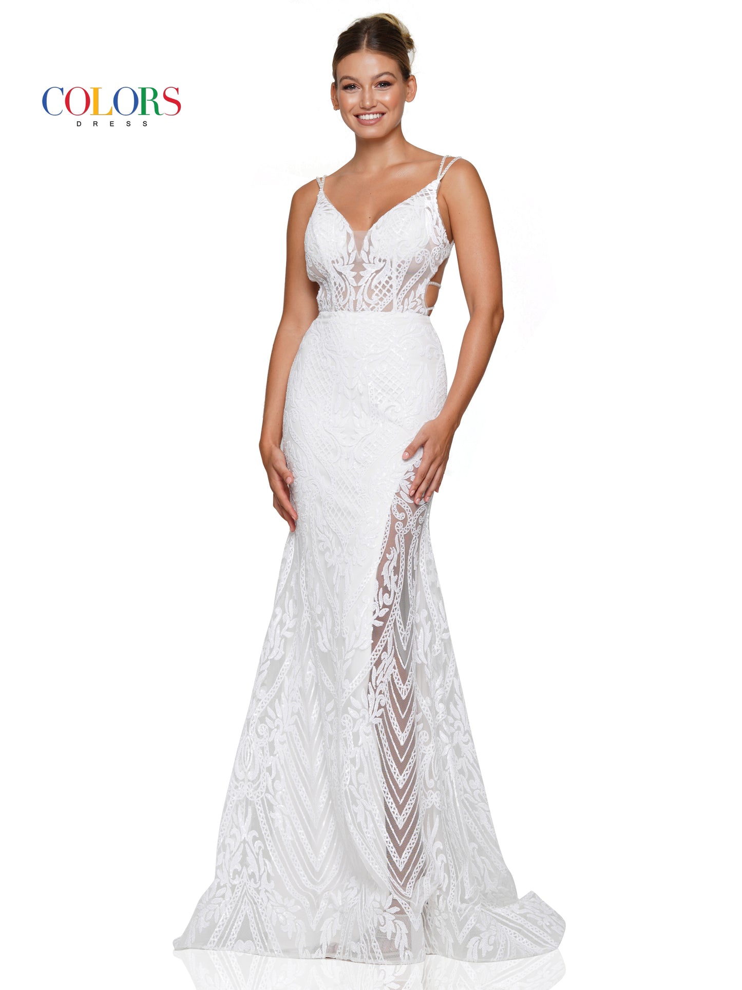 Prom Dresses Long Formal Fitted Sequin Prom Dress Off White