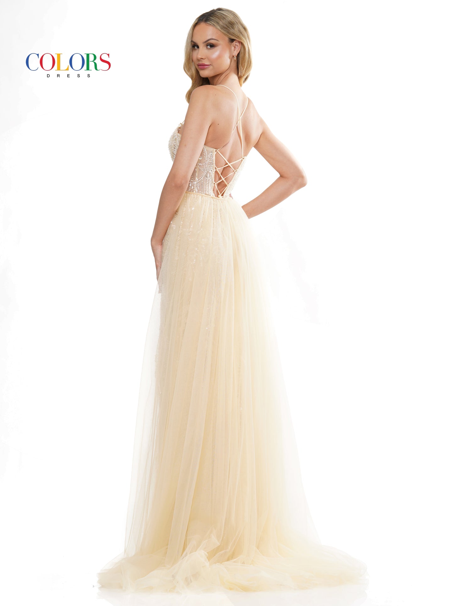 Prom Dresses Long Formal Beaded mesh Overskirt Prom Dress Champagne