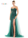 Prom Dresses Long Formal Beaded mesh Overskirt Prom Dress Deep Green