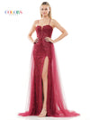 Prom Dresses Long Formal Beaded mesh Overskirt Prom Dress Wine