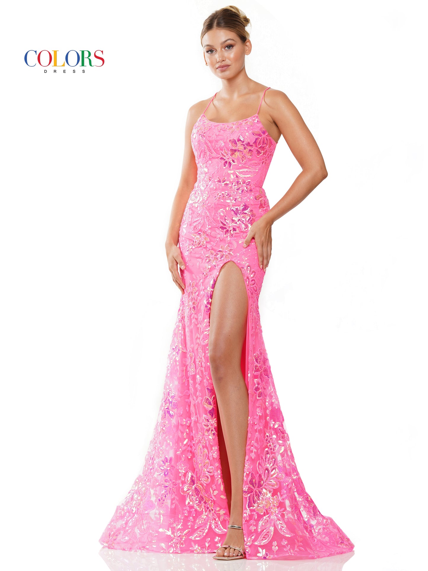 Prom Dresses Long Formal Sequin Glitter Mesh Prom Dress Hot Pink