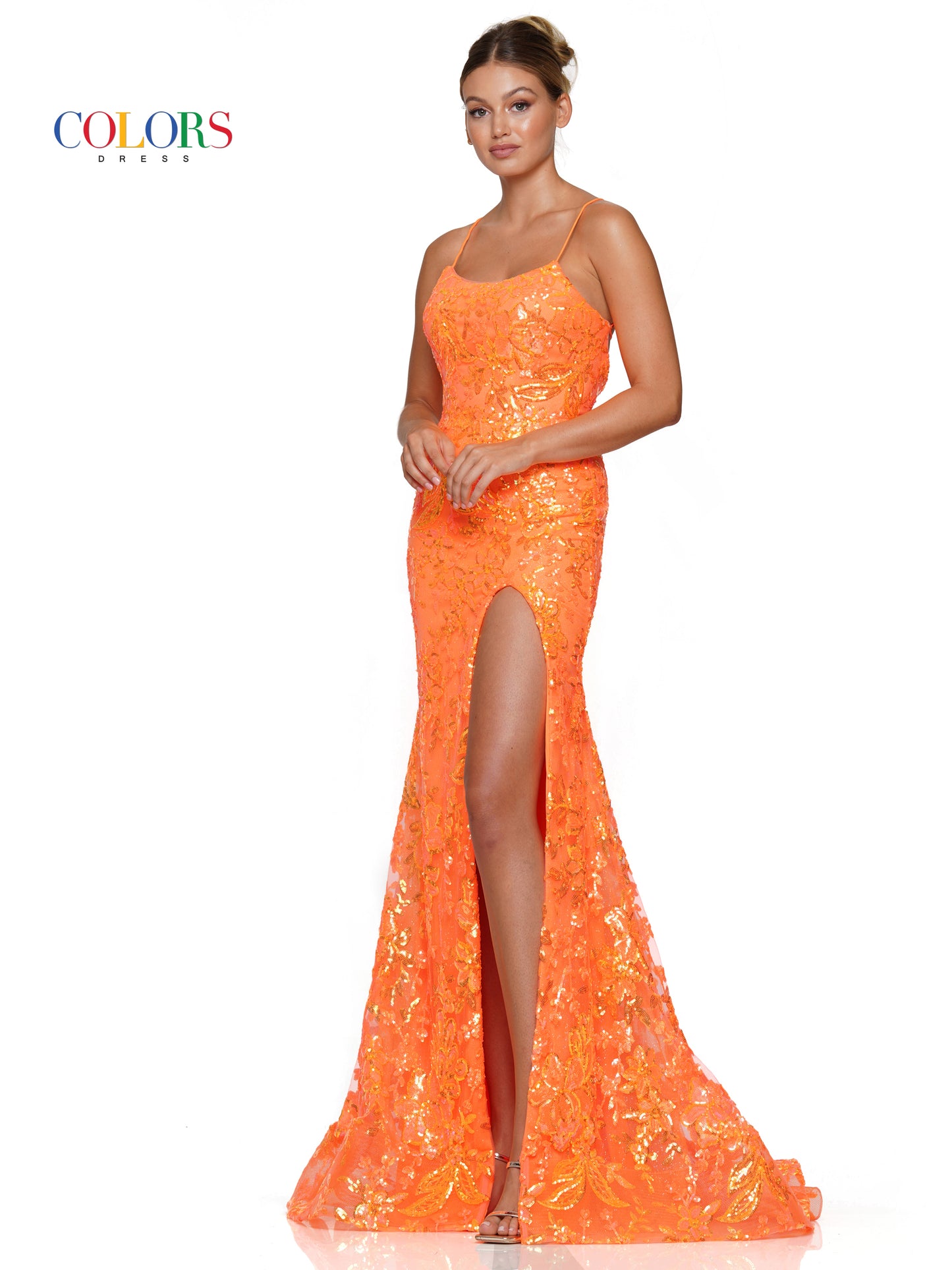 Prom Dresses Long Formal Sequin Glitter Mesh Prom Dress Orange