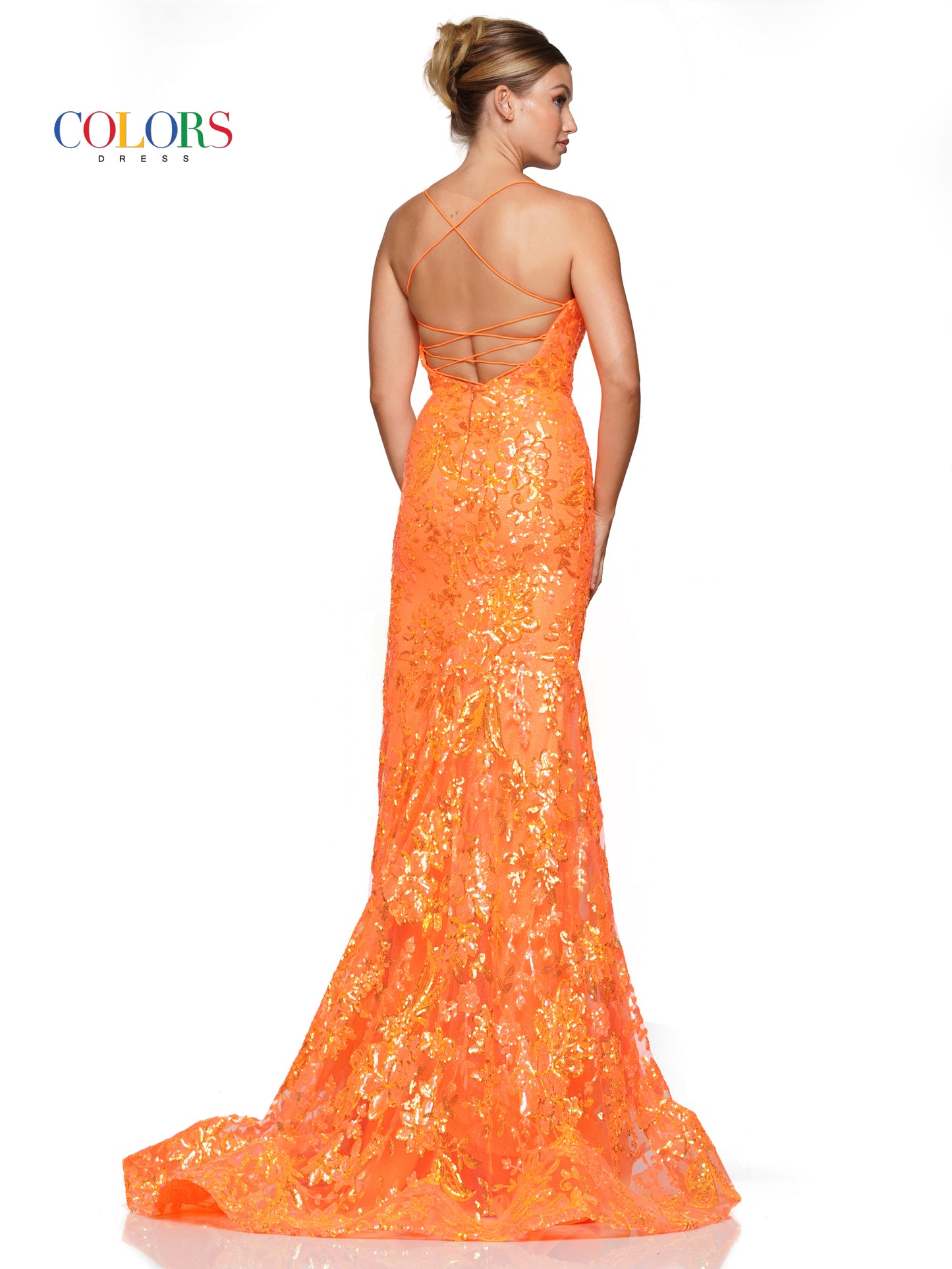 Prom Dresses Long Formal Sequin Glitter Mesh Prom Dress Orange