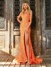 Prom Dresses Long Formal Sequin Glitter Mesh Prom Dress Orange