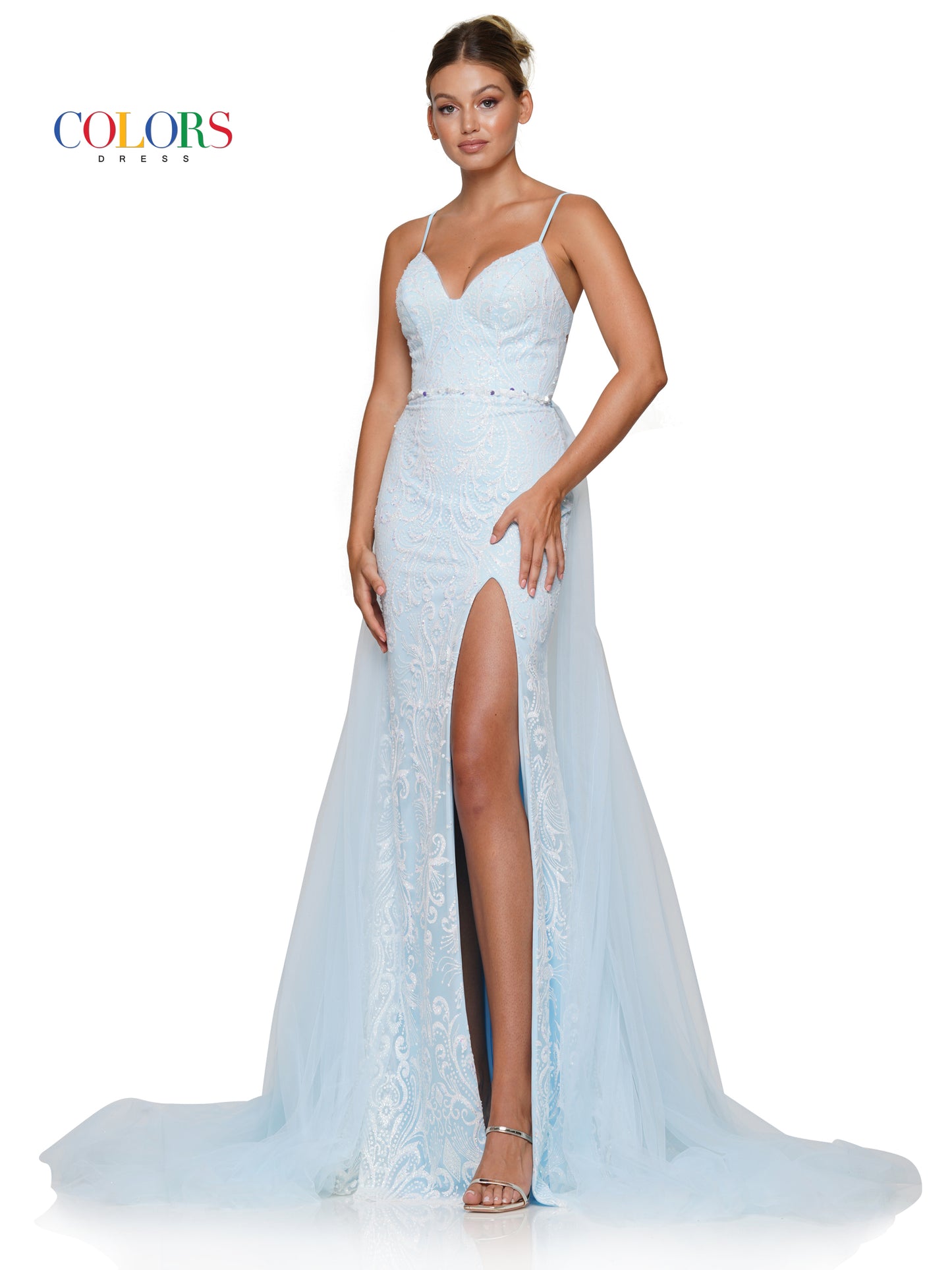 Prom Dresses Long Formal Glitter Mesh Prom Dress Light Blue