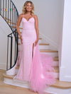 Prom Dresses Long Formal Glitter Mesh Prom Dress Light Pink