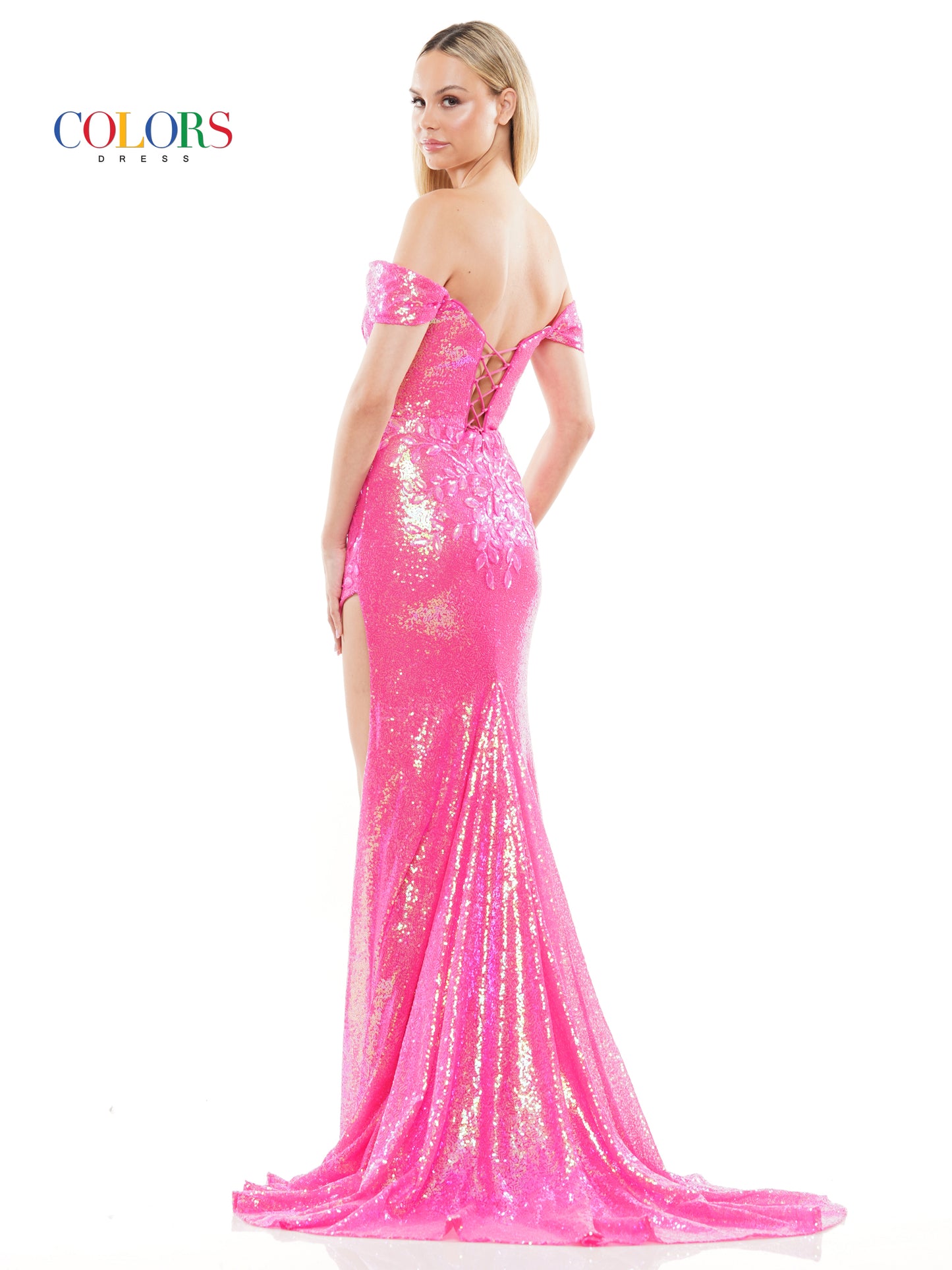 Prom Dresses Long Off Shoulder Sequin Fitted Prom Dress Hot Pink