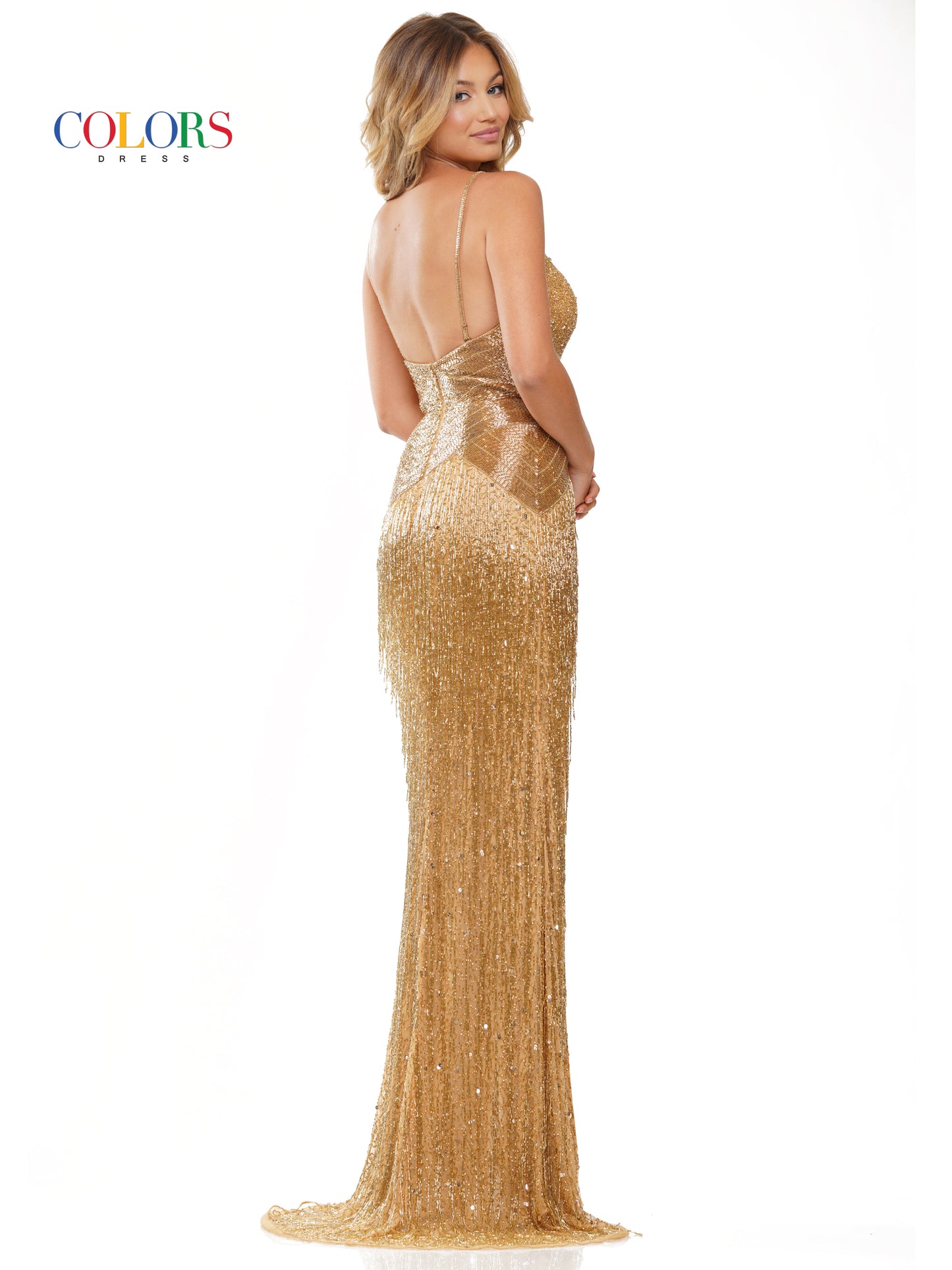 Prom Dresses Long Formal Beaded Fringe Prom Dress Gold