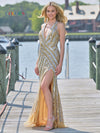 Prom Dresses Long Halter Formal Beaded Prom Dress Gold