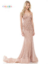 Prom Dresses Long Fitted Formal Beaded Mesh Prom Dress Mauve Rose Gold