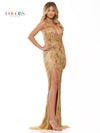 Prom Dresses Long Formal Halter Fitted Slit Prom Dress Gold