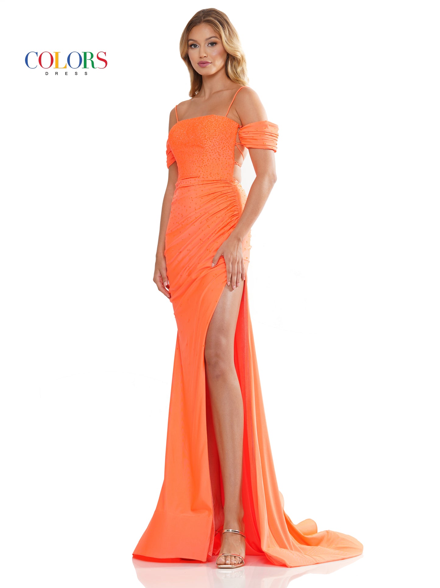 Prom Dresses Long Off Shoulder Formal Fitted Satin Prom Dress Orange