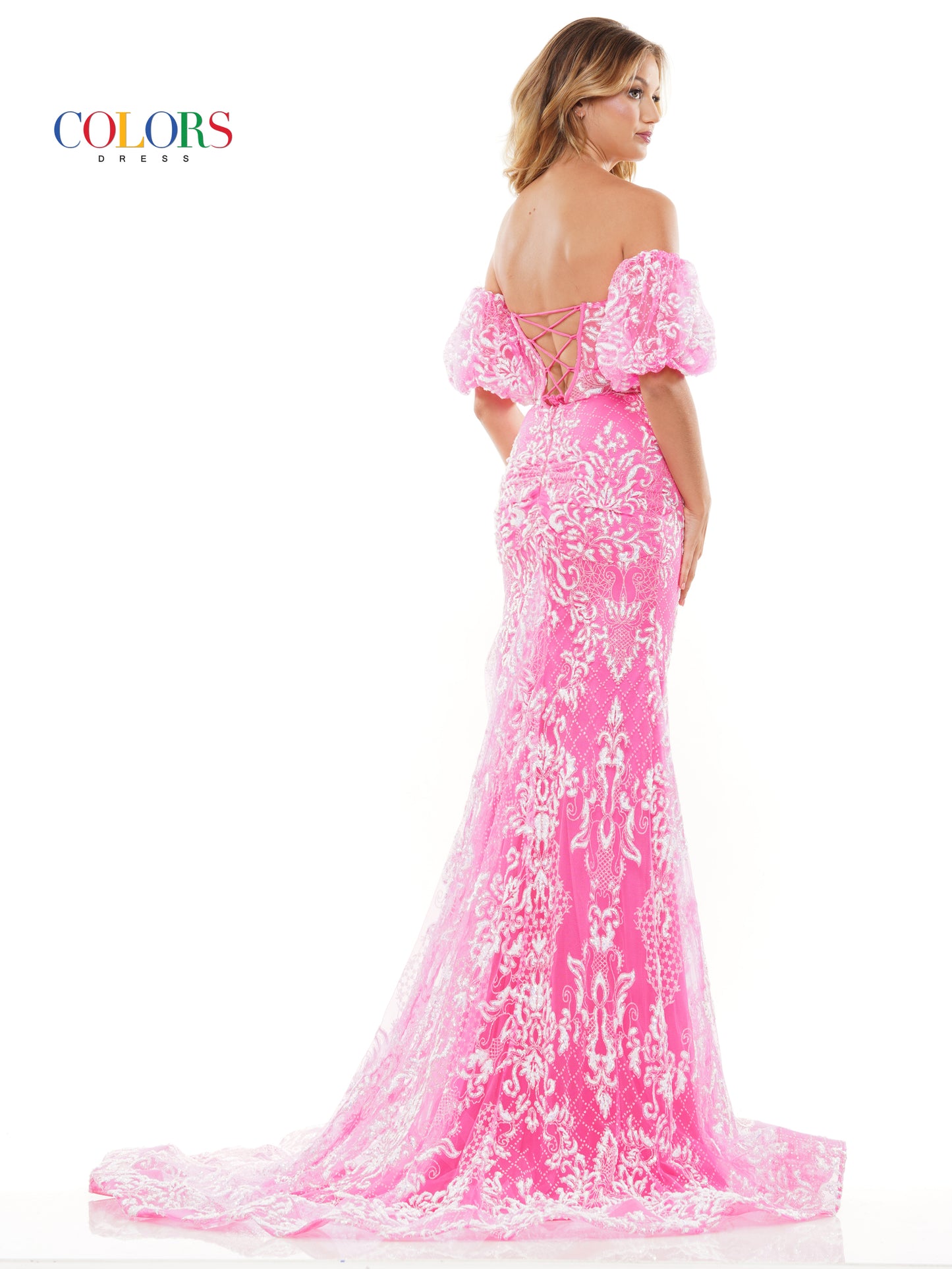 Prom Dresses Long Off Shoulder Glitter Mesh Prom Dress Hot Pink