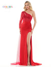 Prom Dresses Formal Long One Shoulder Beaded Mesh Prom Dress Red