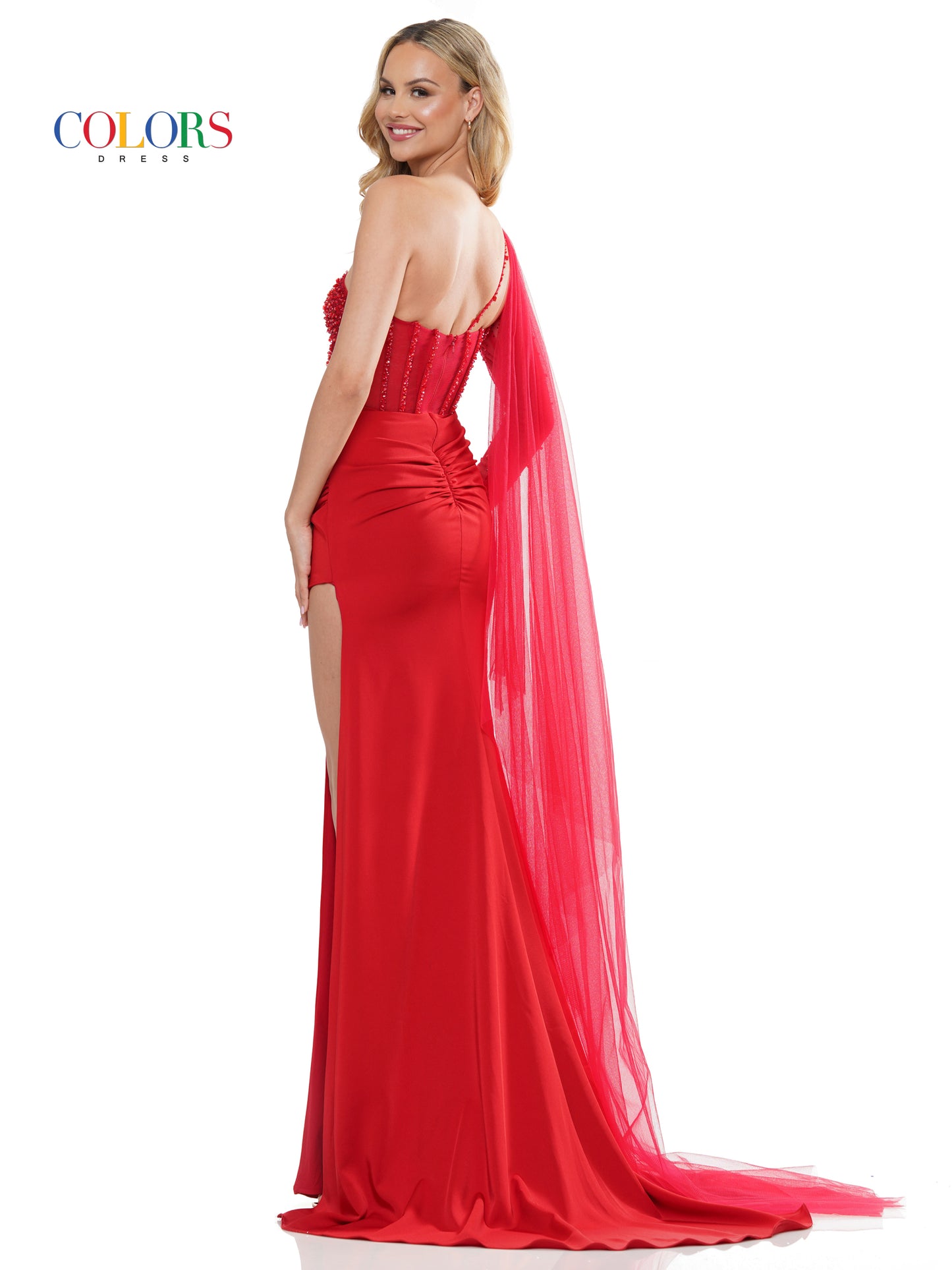 Prom Dresses Formal Long One Shoulder Beaded Mesh Prom Dress Red