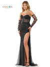 Prom Dresses Long Strapless Beaded Mesh Overskirt Prom Dress Black