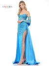 Prom Dresses Long Strapless Beaded Mesh Overskirt Prom Dress Turquoise