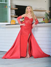 Prom Dresses Long Strapless Beaded Mesh Overskirt Prom Dress Red