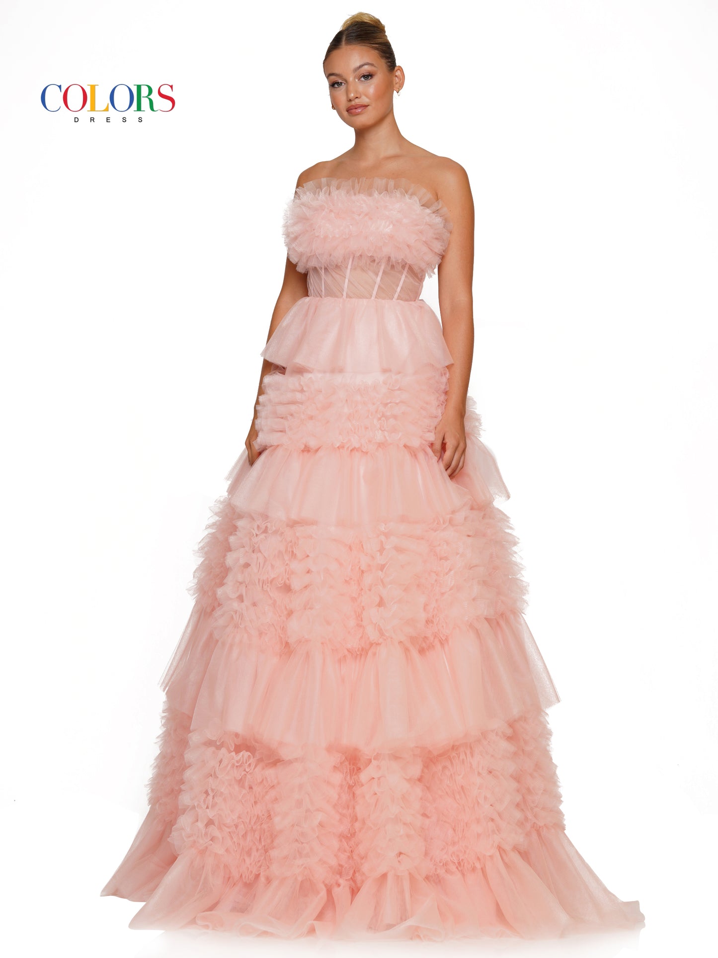 Prom Dresses Long Strapless Tiered Prom Ball Gown Blush