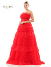 Prom Dresses Long Strapless Tiered Prom Ball Gown Red