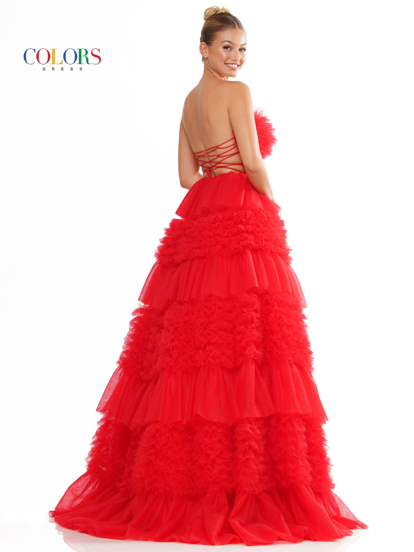 Prom Dresses Long Strapless Tiered Prom Ball Gown Red