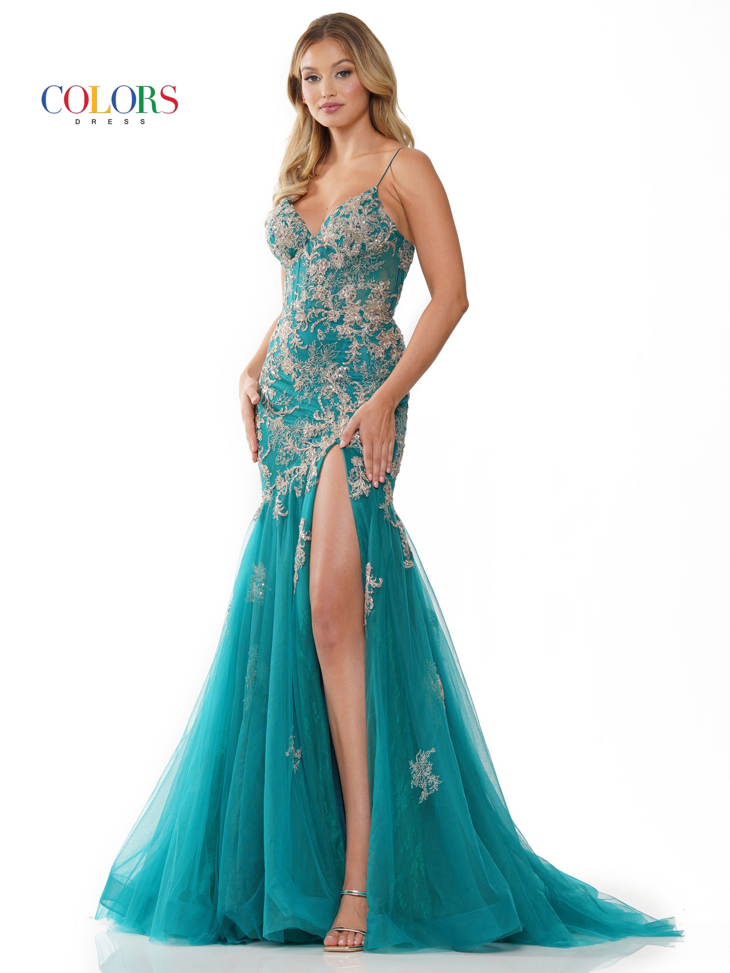 Prom Dresses Formal Long Spaghetti Strap Prom Dress Green Gold