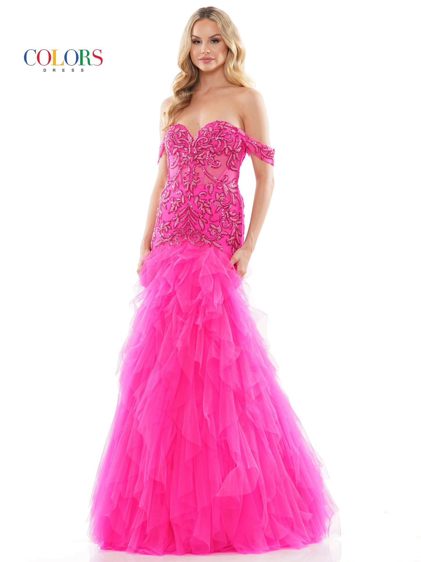 Prom Dresses Formal Long Off Shoulder Mermaid Prom Dress Hot Pink