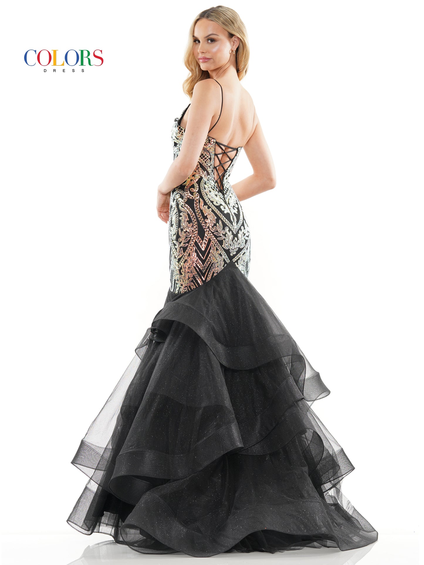 Prom Dresses Long Spaghetti Strap Glitter Mermaid Prom Dress Black