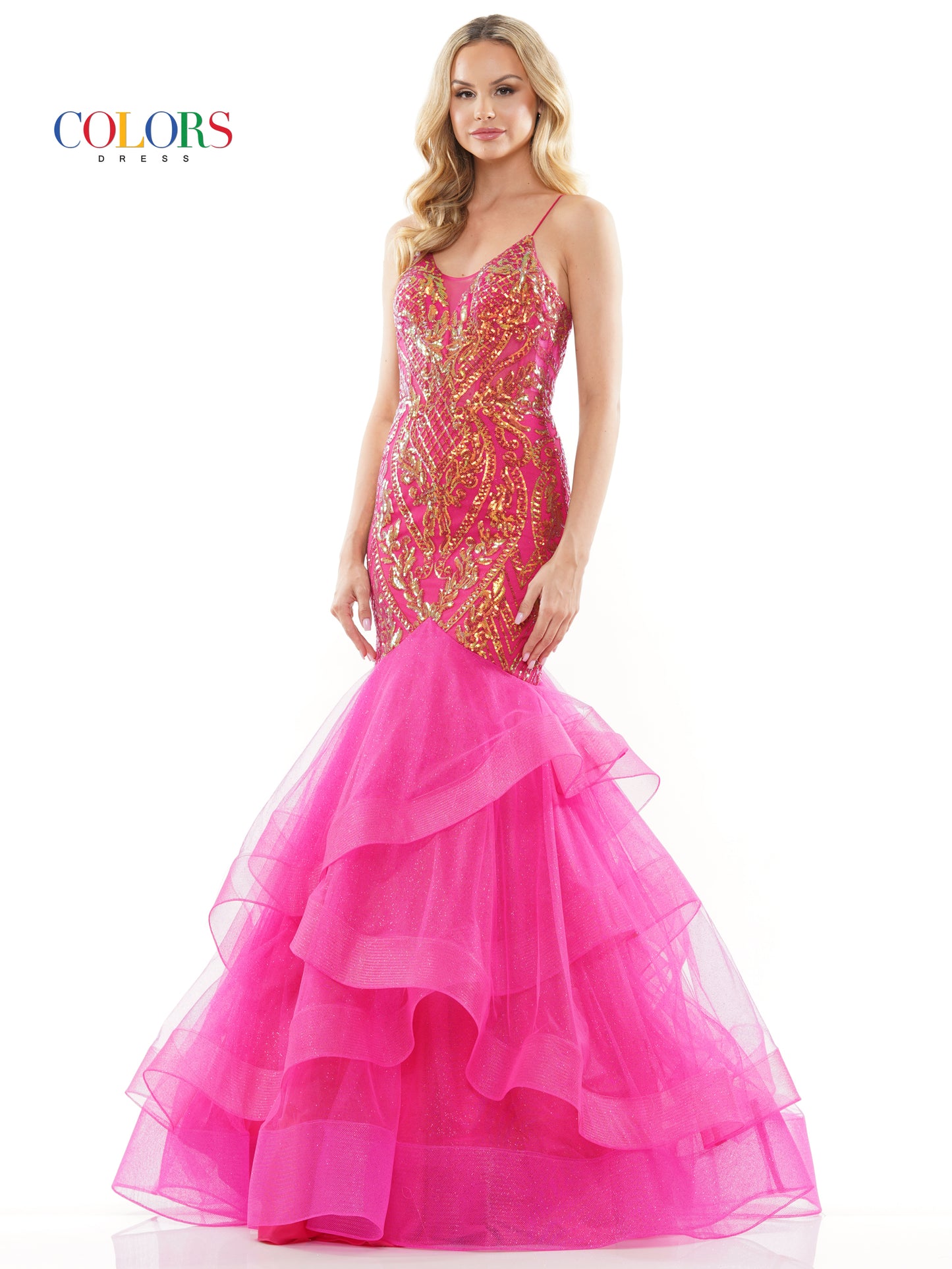 Prom Dresses Long Spaghetti Strap Glitter Mermaid Prom Dress Magenta