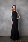 Long Fitted Formal Halter Lace Chiffon Dress