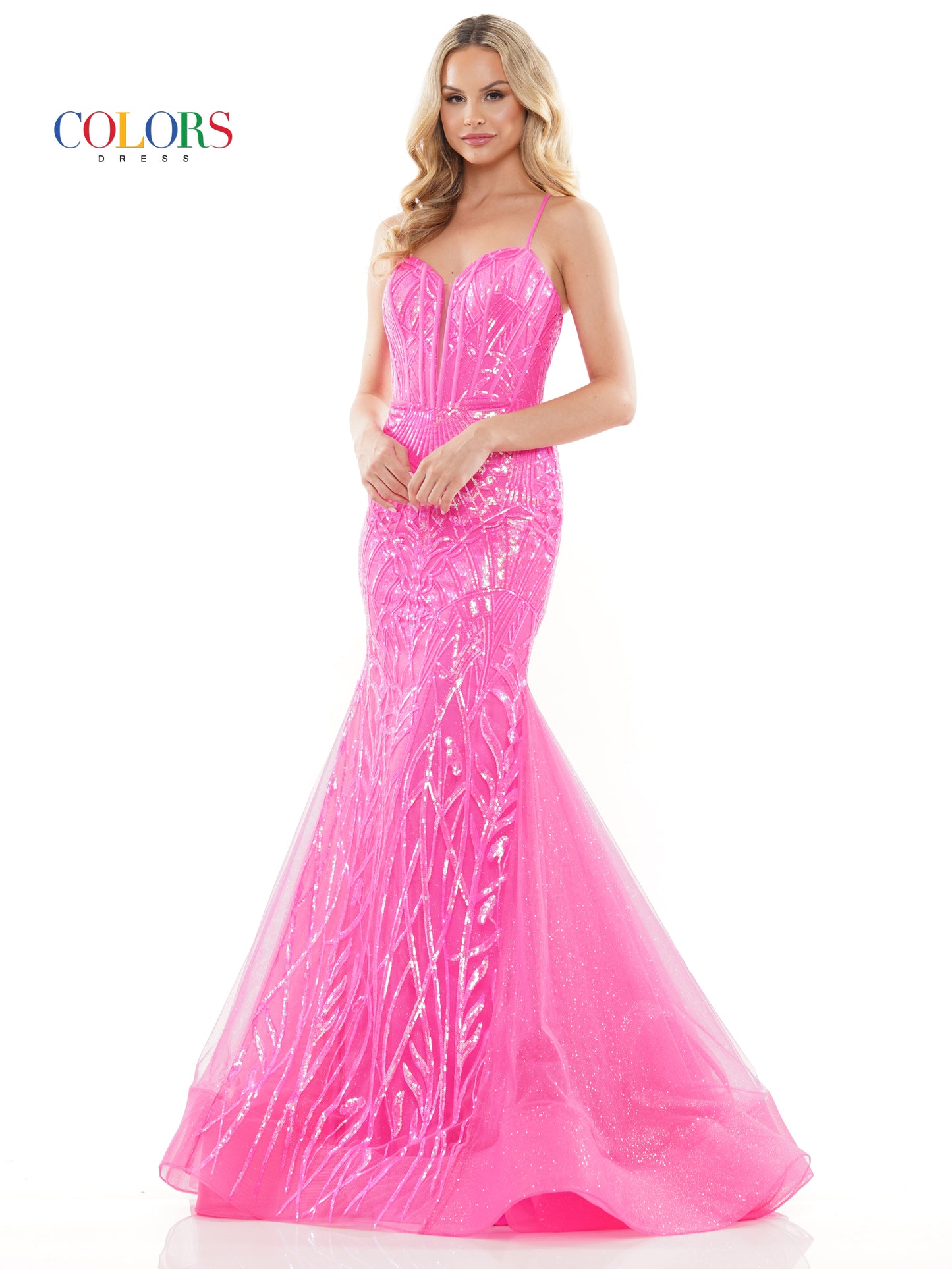 Prom Dresses Long Formal Glitter Mesh Mermaid Prom Dress Hot Pink