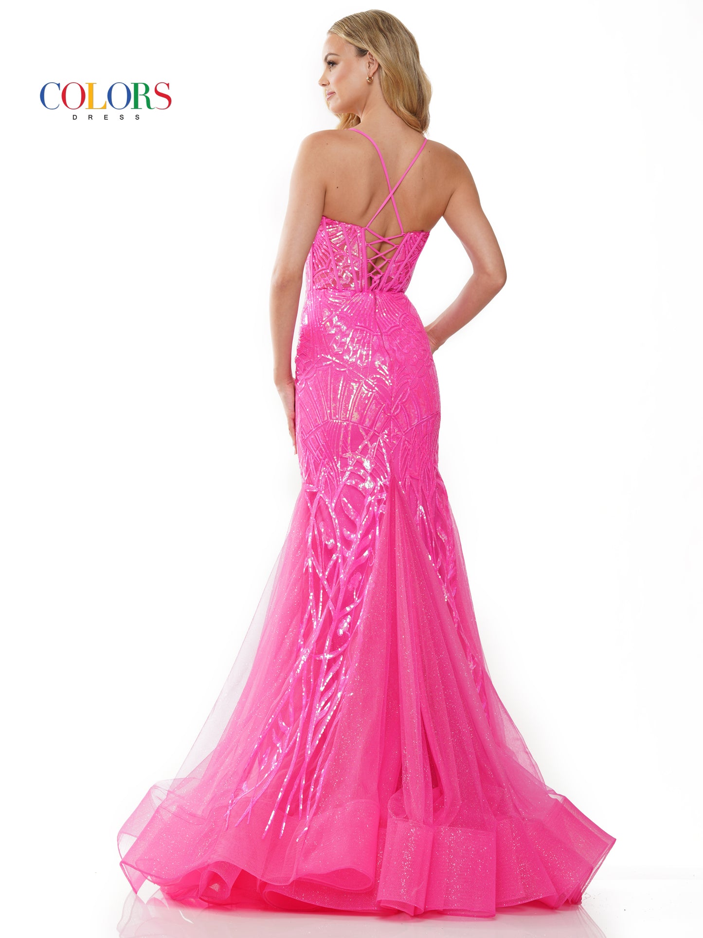 Prom Dresses Long Formal Glitter Mesh Mermaid Prom Dress Hot Pink